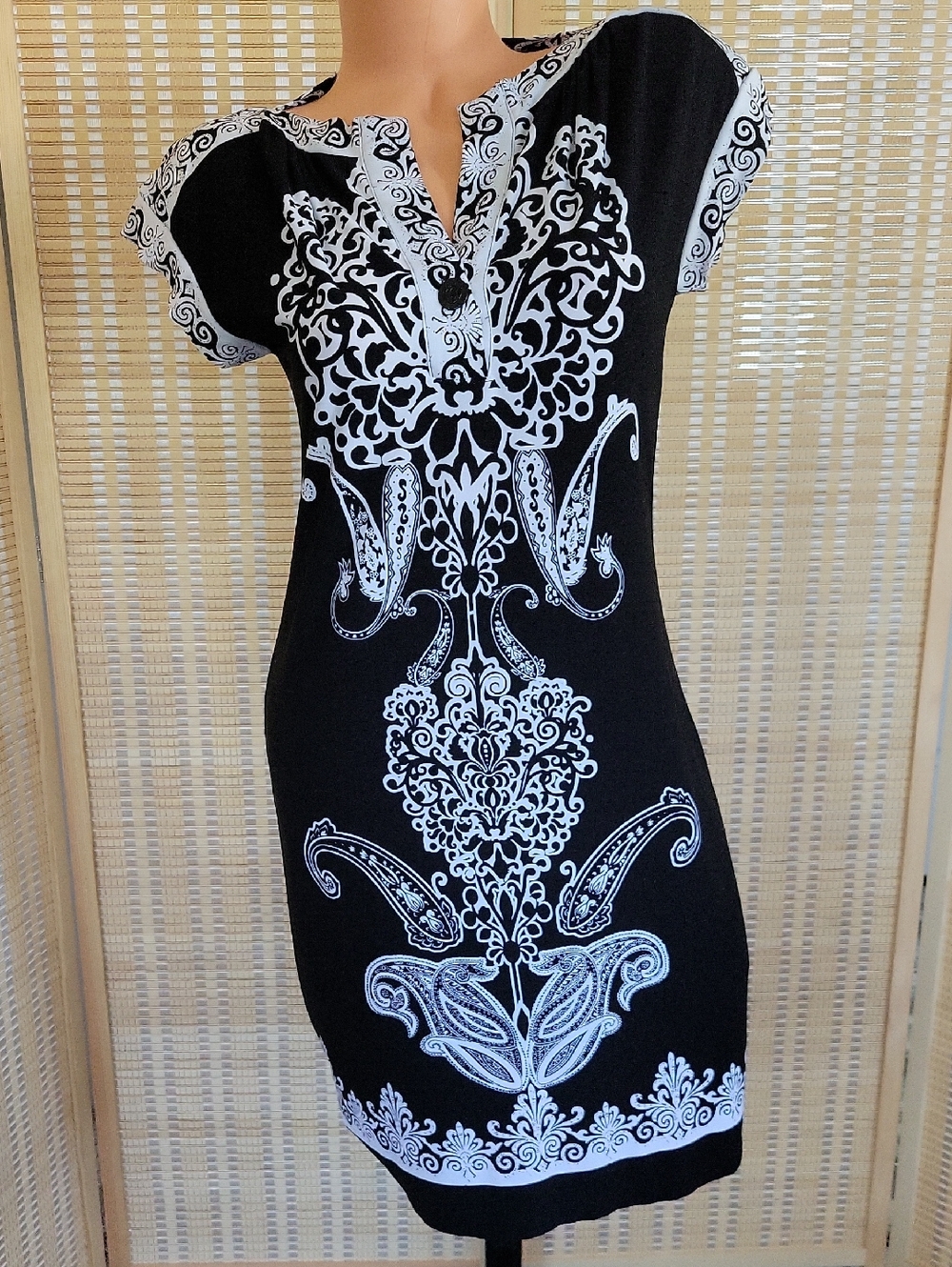 Carole Little Black & White Ornate Print Tunic Dress